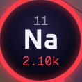 One element orb large enough to read the symbol, the volume ring, and a bond line leaving it, with the hover label of the reaction.
