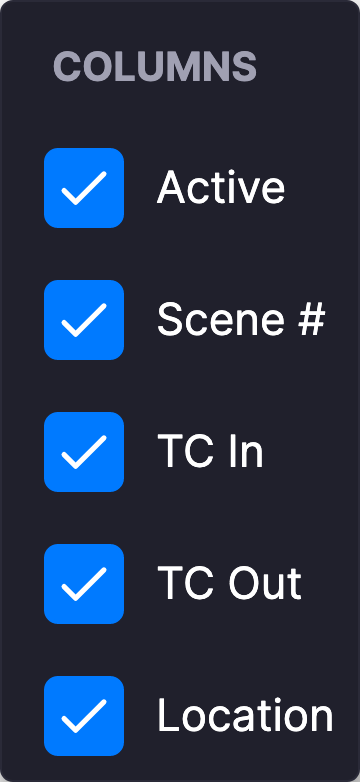 Columns chooses which fields the grid shows. Presets under the list are Essential, Detailed, and Diagnostic.