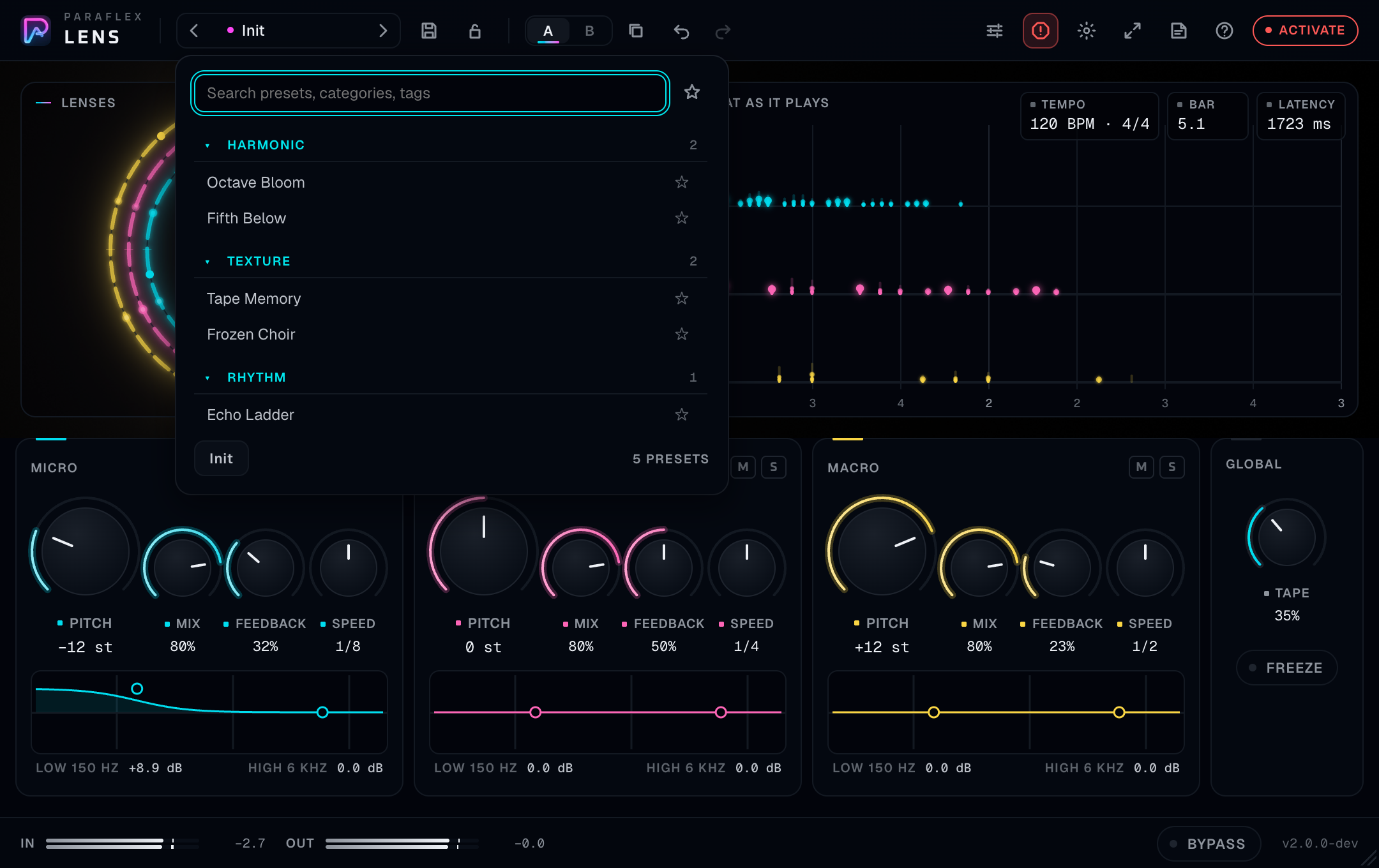The browser, search visible, the five factory presets visible across their categories.